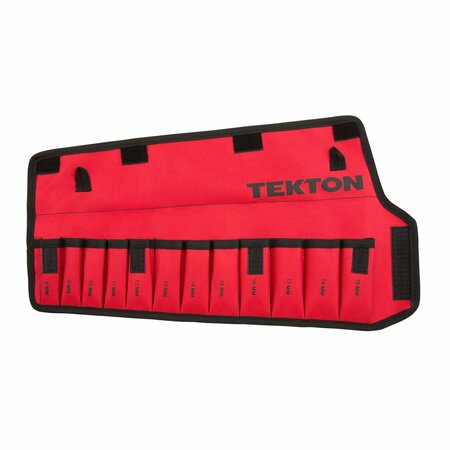 Tekton Roll Up Tool Bag, Stubby Comb. Wrench Pouch, 8-19mm, 12 Tool, Red, Woven Polyester Fabric, 12 Pockets ORG27212